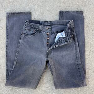 Vintage Levi’s 501 Button Fly Faded Black Original Fit Straight Leg Jeans 32x36